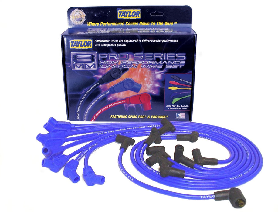 Taylor Cable 74604 8mm Spiro-Pro Ignition Wire Set; Spiro-Wound; Custom Fit; 135 deg.; w/HEI; Blue; - Truck Part Superstore