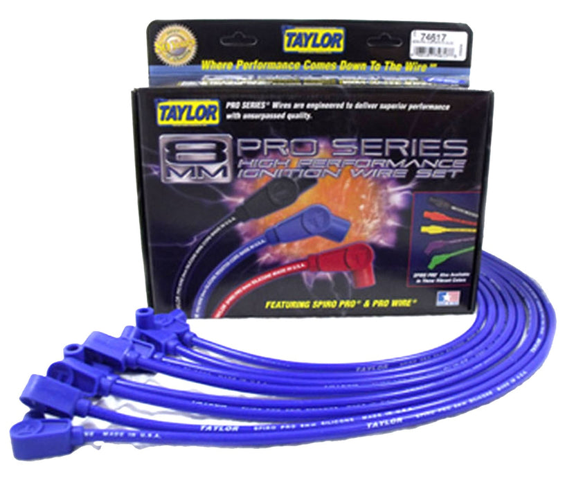 Taylor Cable 74617 8mm Spiro-Pro Ignition Wire Set; Spiro-Wound; Custom Fit; 90 deg.; Blue; - Truck Part Superstore