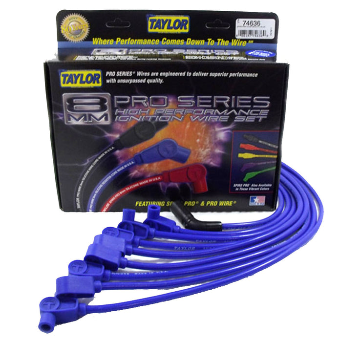 Taylor Cable 74636 8mm Spiro-Pro Ignition Wire Set; Spiro-Wound; Custom Fit; 90 deg.; Blue; - Truck Part Superstore