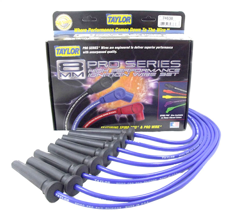 Taylor Cable 74638 8mm Spiro-Pro Ignition Wire Set; Blue; Stock; 9.5 in.; OE Spark Plug Boot; - Truck Part Superstore