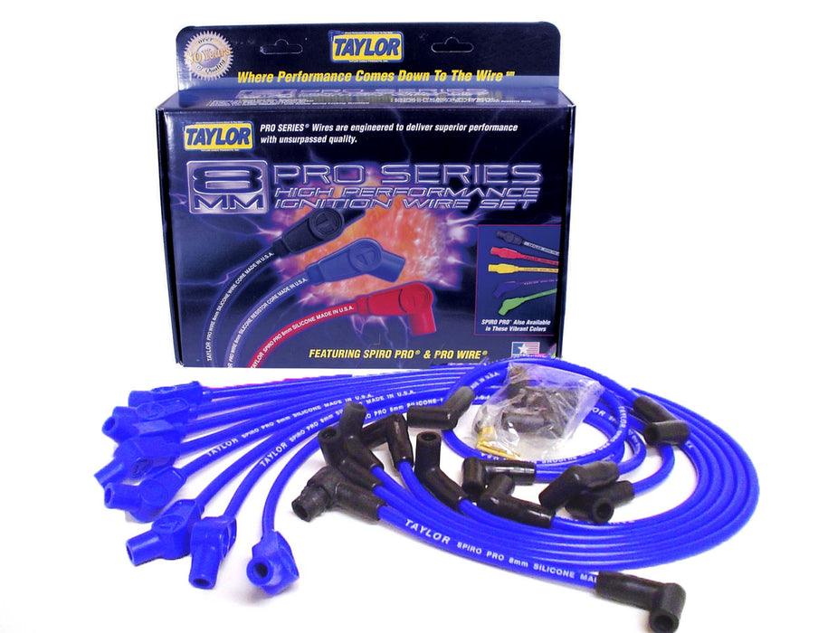 Taylor Cable 74658 8mm Spiro-Pro Ignition Wire Set; Spiro-Wound; Custom Fit; 135 deg.; Blue; - Truck Part Superstore