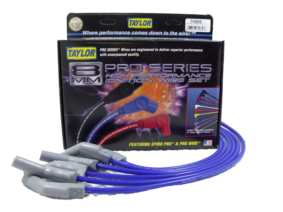 Taylor Cable 74669 8mm Spiro-Pro Ignition Wire Set; Spiro-Wound; Custom Fit; 135 deg.; Blue; - Truck Part Superstore