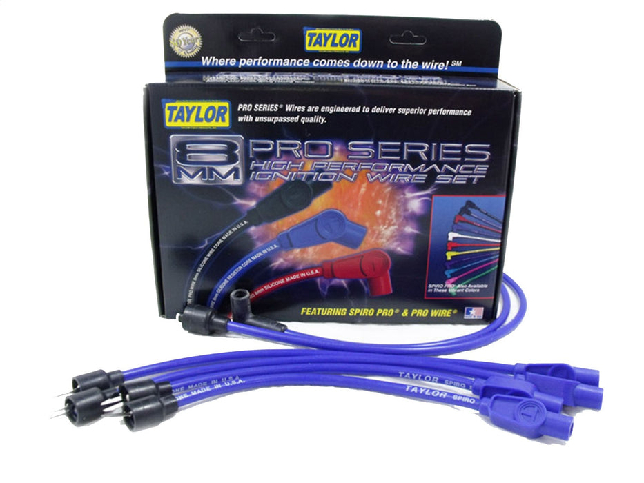 Taylor Cable 74670 8mm Spiro-Pro Ignition Wire Set; Blue; Stock; 11.75 in.; 180 Deg. Plug Boot; - Truck Part Superstore