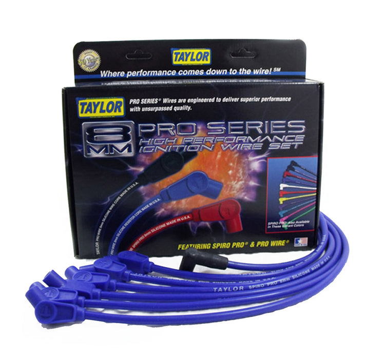Taylor Cable 74680 8mm Spiro-Pro Ignition Wire Set; Spiro-Wound; Custom Fit; 135 deg.; Blue; - Truck Part Superstore