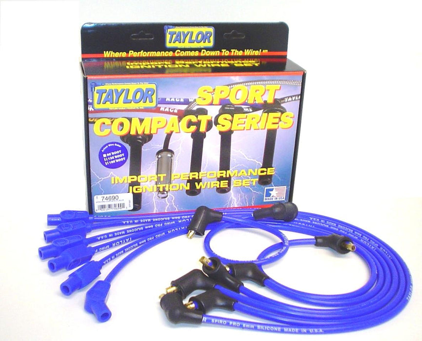 Taylor Cable 74690 8mm Spiro-Pro Ignition Wire Set; Spiro-Wound; Custom Fit; 180/135 deg.; Blue; - Truck Part Superstore