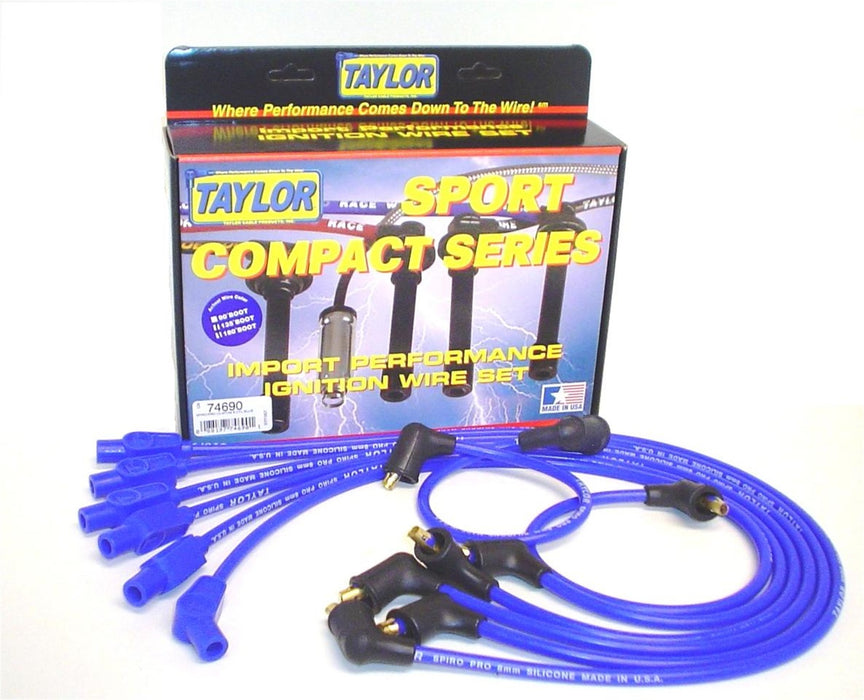 Taylor Cable 74690 8mm Spiro-Pro Ignition Wire Set; Spiro-Wound; Custom Fit; 180/135 deg.; Blue; - Truck Part Superstore