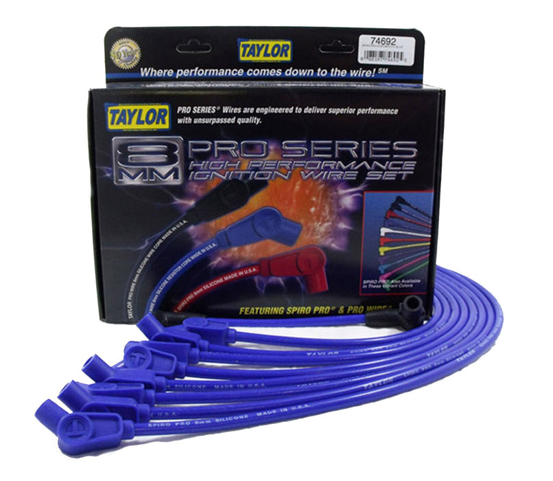 Taylor Cable 74692 8mm Spiro-Pro Ignition Wire Set; Spiro-Wound; Custom Fit; 135 deg.; Blue; - Truck Part Superstore