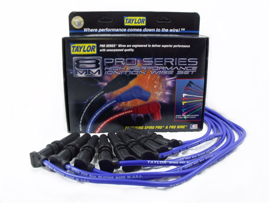 Taylor Cable 74694 8mm Spiro-Pro Ignition Wire Set; Blue; Stock; 9.5 in.; OE Spark Plug Boot; - Truck Part Superstore