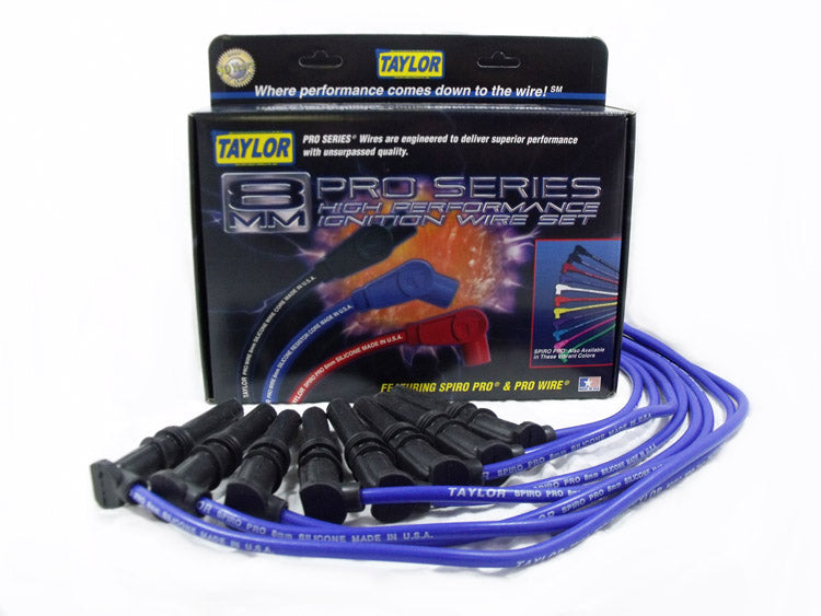 Taylor Cable 74694 8mm Spiro-Pro Ignition Wire Set; Blue; Stock; 9.5 in.; OE Spark Plug Boot; - Truck Part Superstore