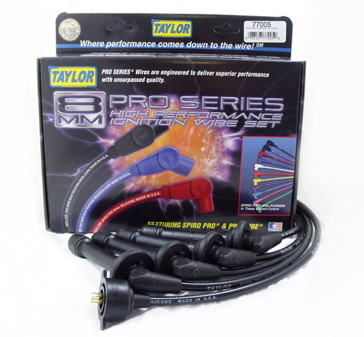 Taylor Cable 77005 8mm Spiro-Pro Ignition Wire Set; Black; Stock; 9.5 in.; OE Spark Plug Boot; - Truck Part Superstore