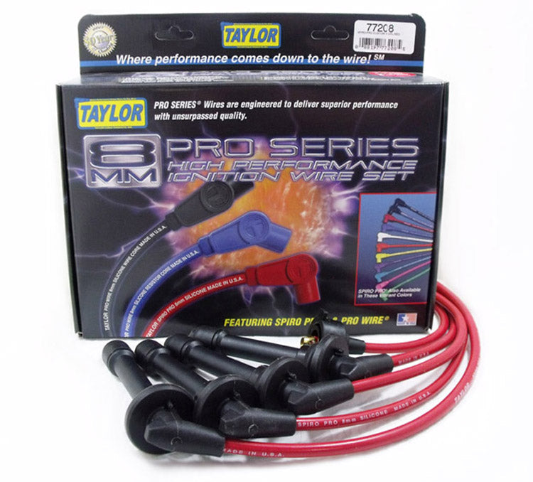 Taylor Cable 77208 8mm Spiro-Pro Ignition Wire Set; Red; Stock; 9.5 in.; OE Spark Plug Boot; - Truck Part Superstore