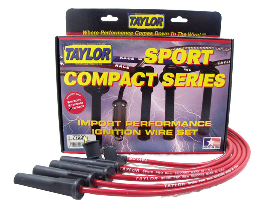Taylor Cable 77230 8mm Spiro-Pro Ignition Wire Set; Red; Stock; 11.75 in.; 180 Deg. Plug Boot; - Truck Part Superstore