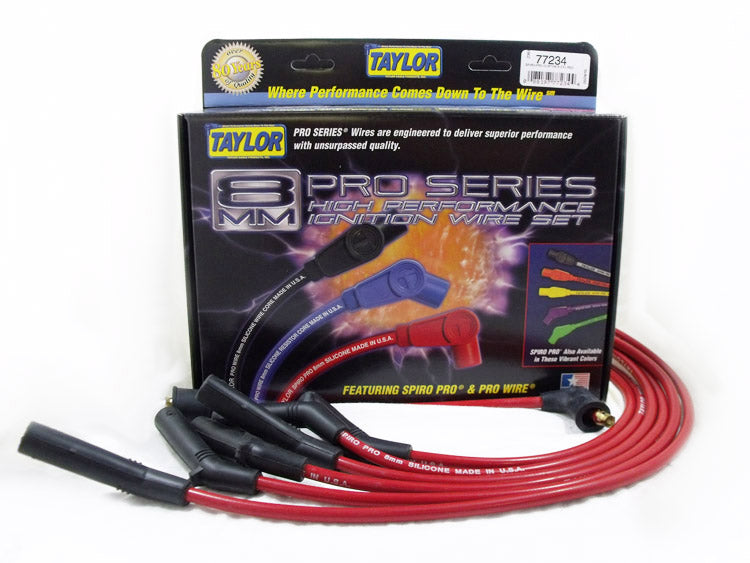 Taylor Cable 77234 8mm Spiro-Pro Ignition Wire Set; Red; Stock; 9.5 in.; OE Spark Plug Boot; - Truck Part Superstore