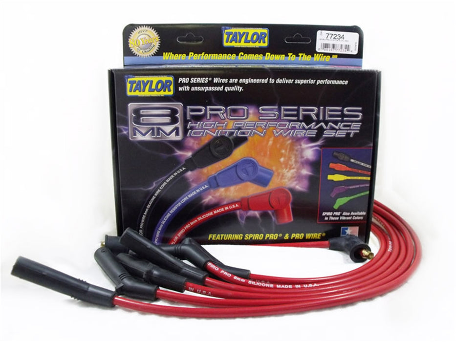 Taylor Cable 77234 8mm Spiro-Pro Ignition Wire Set; Red; Stock; 9.5 in.; OE Spark Plug Boot; - Truck Part Superstore