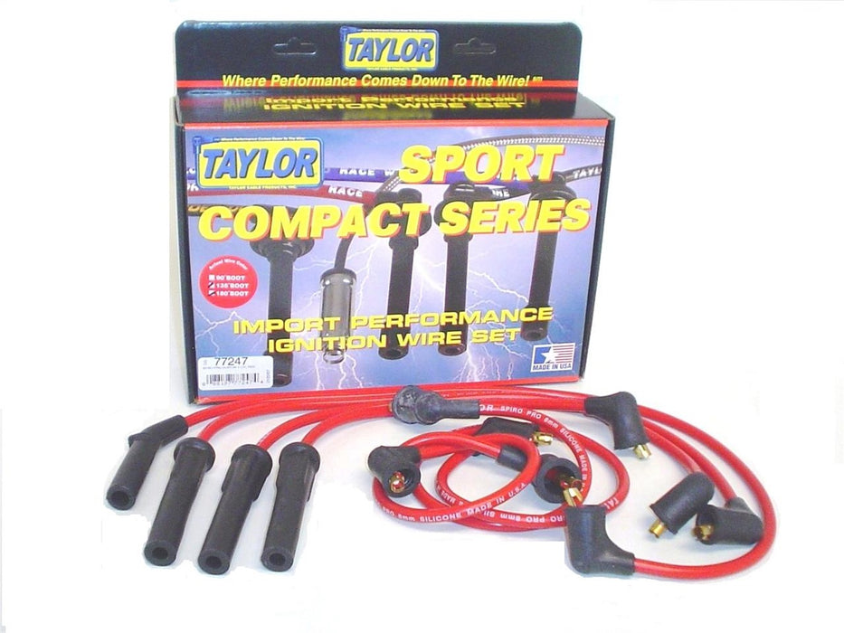 Taylor Cable 77247 8mm Spiro-Pro Ignition Wire Set; Spiro-Wound; Custom Fit; 180/135 deg.; Red; - Truck Part Superstore