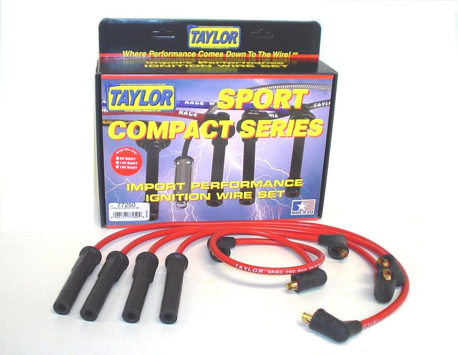 Taylor Cable 77250 8mm Spiro-Pro Ignition Wire Set; Red; Stock; 11.75 in.; 180 Deg. Plug Boot; - Truck Part Superstore