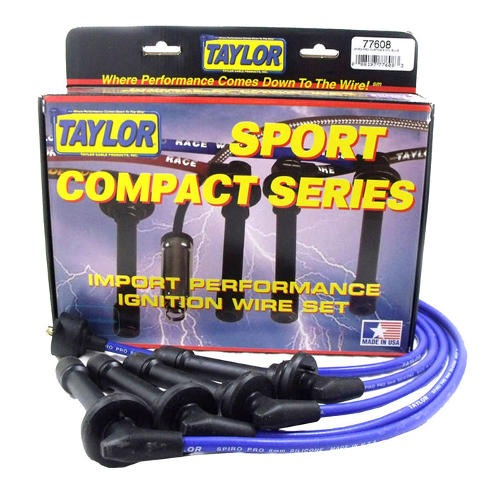 Taylor Cable 77608 8mm Spiro-Pro Ignition Wire Set; Blue; Stock; 9.5 in.; OE Spark Plug Boot; - Truck Part Superstore