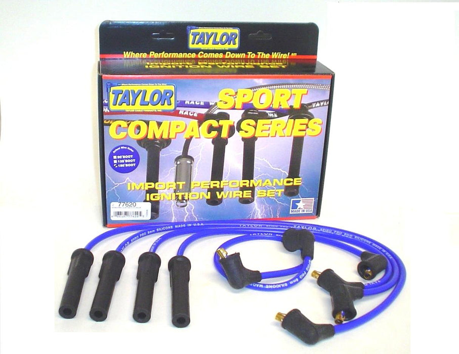 Taylor Cable 77620 8mm Spiro-Pro Ignition Wire Set; Blue; Stock; 11.75 in.; 180 Deg. Plug Boot; - Truck Part Superstore