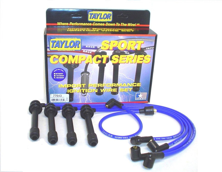 Taylor Cable 77643 8mm Spiro-Pro Ignition Wire Set; Blue; Stock; 9.5 in.; OE Spark Plug Boot; - Truck Part Superstore