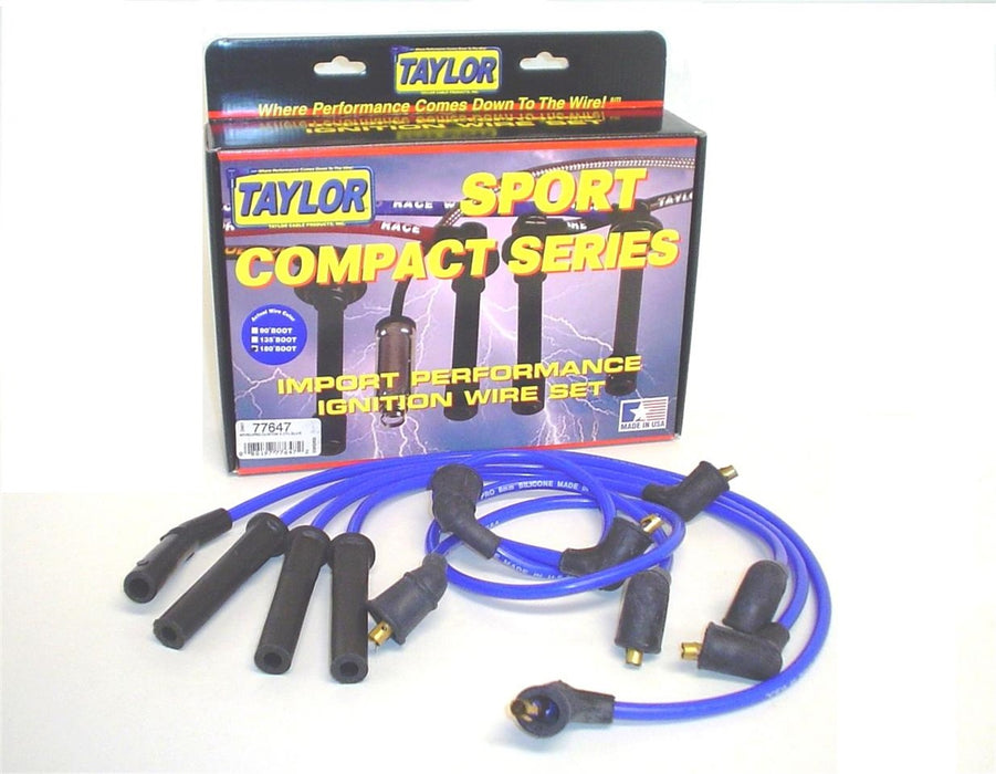 Taylor Cable 77647 8mm Spiro-Pro Ignition Wire Set; Spiro-Wound; Custom Fit; 180/135 deg.; Blue; - Truck Part Superstore