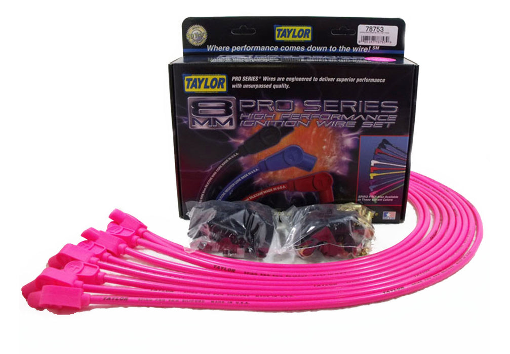 Taylor Cable 78753 8mm Spiro-Pro Ignition Wire Set; Universal Fit; 135 deg. Boot; 8 cyl.; Hot Pink; - Truck Part Superstore