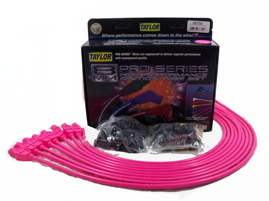 Taylor Cable 78755 8mm Spiro-Pro Ignition Wire Set; Universal Fit; 180 deg. Boot; 8 cyl.; Hot Pink; - Truck Part Superstore