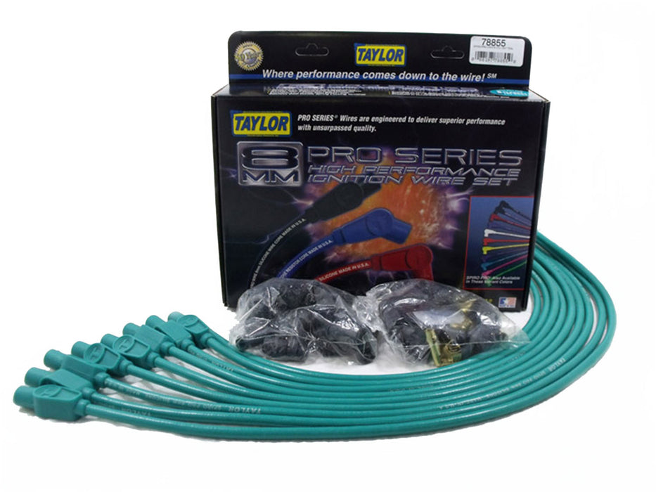 Taylor Cable 78855 8mm Spiro-Pro Ignition Wire Set; Universal Fit; 180 deg. Boot; 8 cyl.; Teal; - Truck Part Superstore