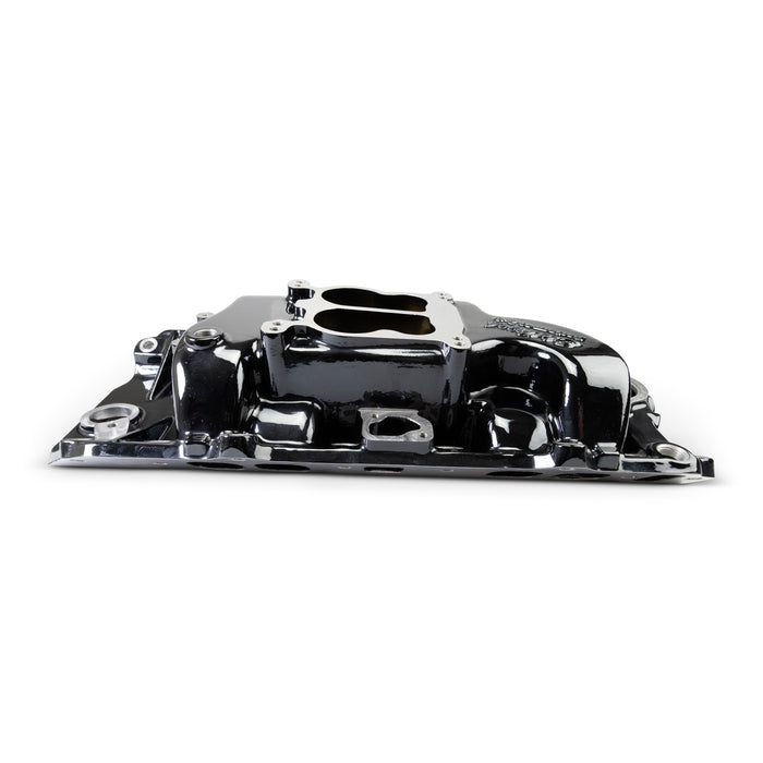 Edelbrock 2161-BP Performer 2-O Manifold for 1965-90 B/B Chevy Oval Port Heads, Black Plasma - Truck Part Superstore