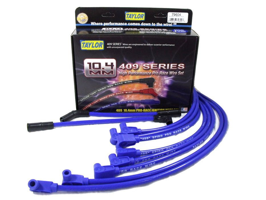 Taylor Cable 79604 409 Spiro-Pro 10.4mm Ignition Wire Set; Spiro-Wound; Custom Fit; 90 deg.; Blue; - Truck Part Superstore