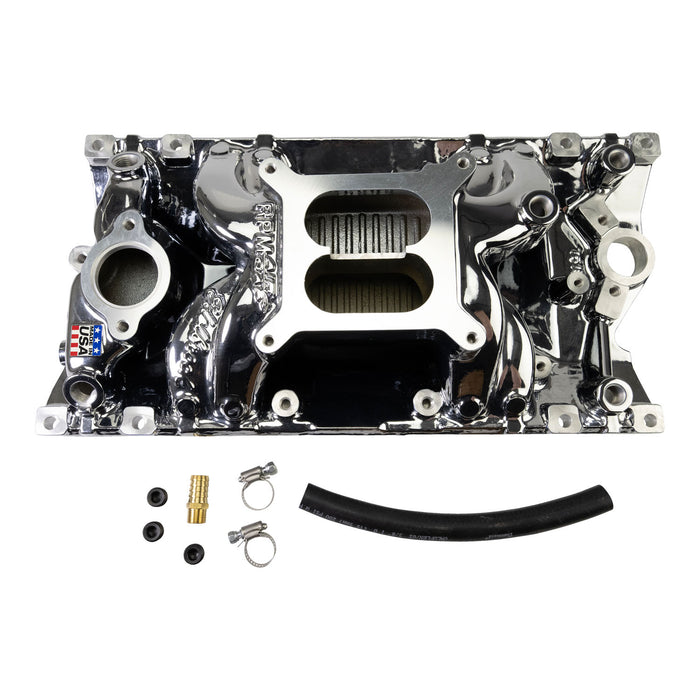 Edelbrock 7516-CP Edelbrock RPM Air-Gap Manifold for Small-Block Chevy Vortec, Chrome Plasma - Truck Part Superstore
