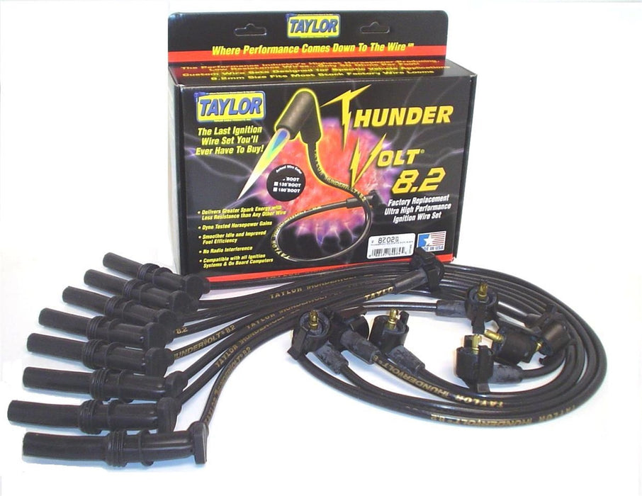 Taylor Cable 82020 ThunderVolt 8.2mm Ignition Wire Set; Black; Stock; 9.5 in.; OE Spark Plug Boot; - Truck Part Superstore