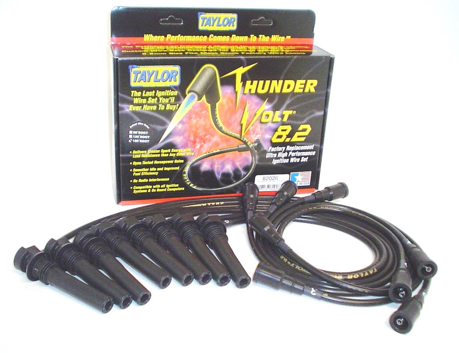 Taylor Cable 82026 ThunderVolt 8.2mm Ignition Wire Set; Black; Stock; 9.5 in.; OE Spark Plug Boot; - Truck Part Superstore