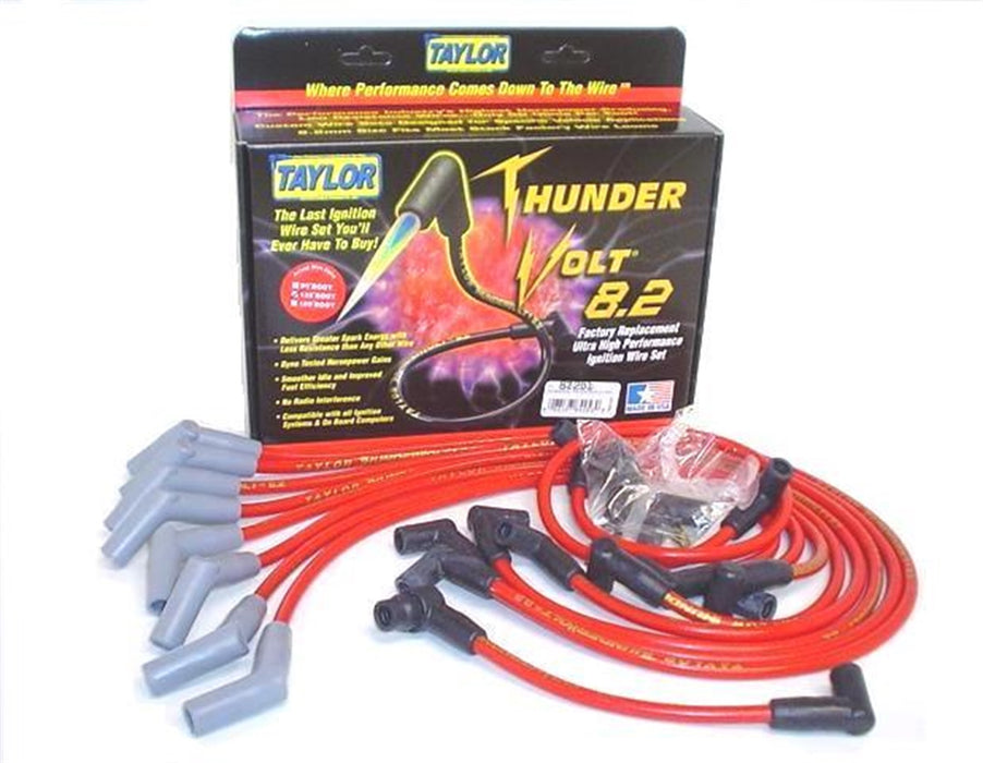 Taylor Cable 82201 ThunderVolt 8.2mm Ignition Wire Set; Spiro-Wound; Custom Fit; 135 deg.; Red; - Truck Part Superstore