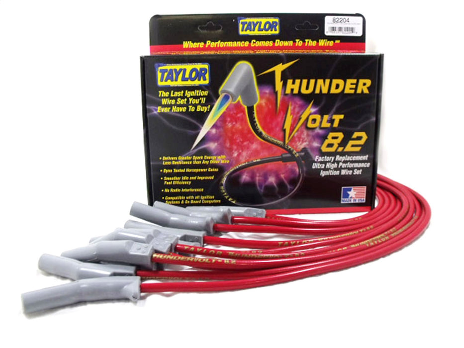 Taylor Cable 82204 ThunderVolt 8.2mm Ignition Wire Set; Spiro-Wound; Custom Fit; 135 deg.; Red; - Truck Part Superstore