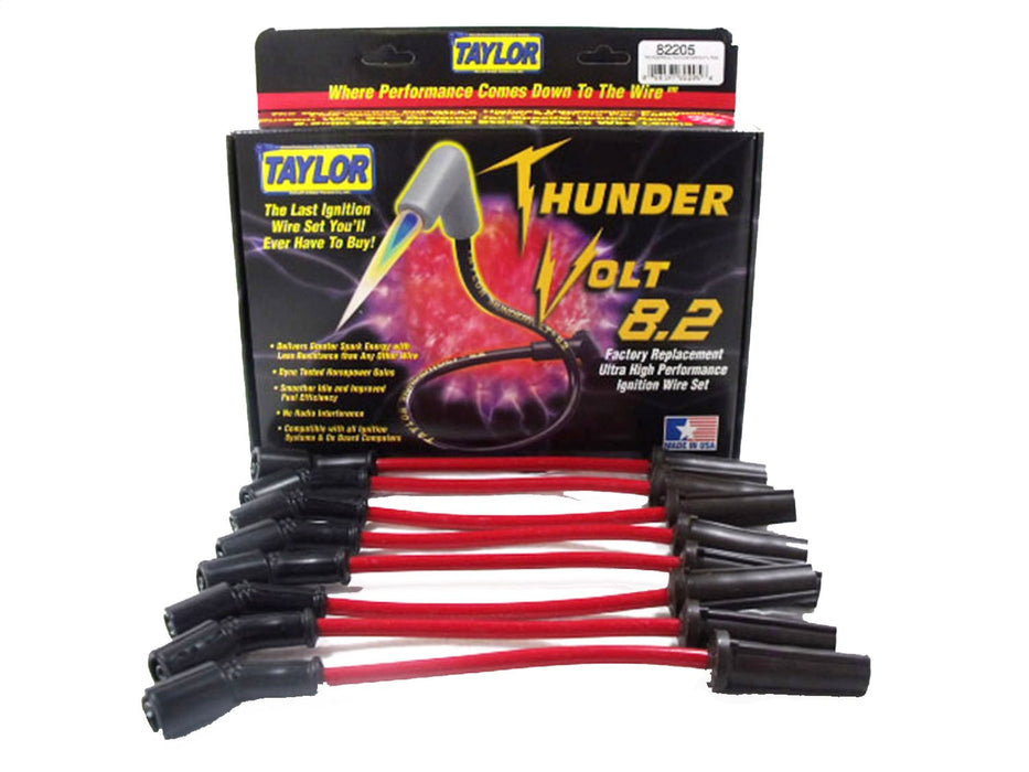 Taylor Cable 82205 ThunderVolt 8.2mm Ignition Wire Set; Red; Stock; 11.75 in.; 180 Deg. Plug Boot; - Truck Part Superstore
