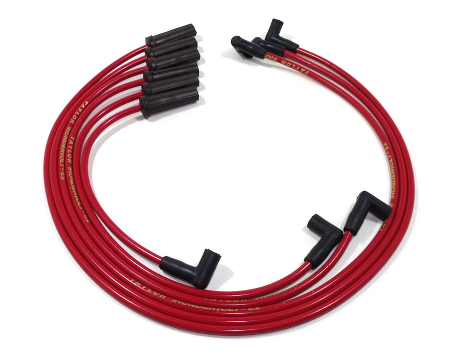 Taylor Cable 82206 ThunderVolt 8.2mm Ignition Wire Set; Red; Stock; 11.75 in.; 180 Deg. Plug Boot; - Truck Part Superstore