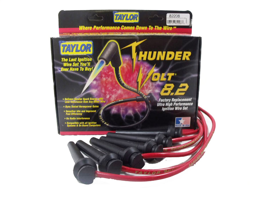 Taylor Cable 82208 ThunderVolt 8.2mm Ignition Wire Set; Spiro-Wound; Custom Fit; 90 deg.; Red; - Truck Part Superstore