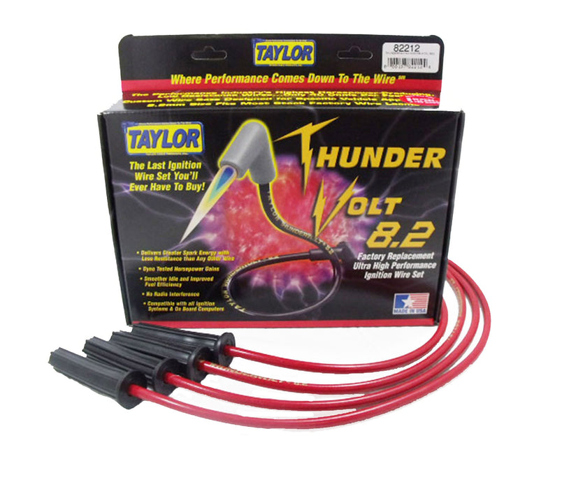 Taylor Cable 82212 ThunderVolt 8.2mm Ignition Wire Set; Red; Stock; 11.75 in.; 180 Deg. Plug Boot; - Truck Part Superstore