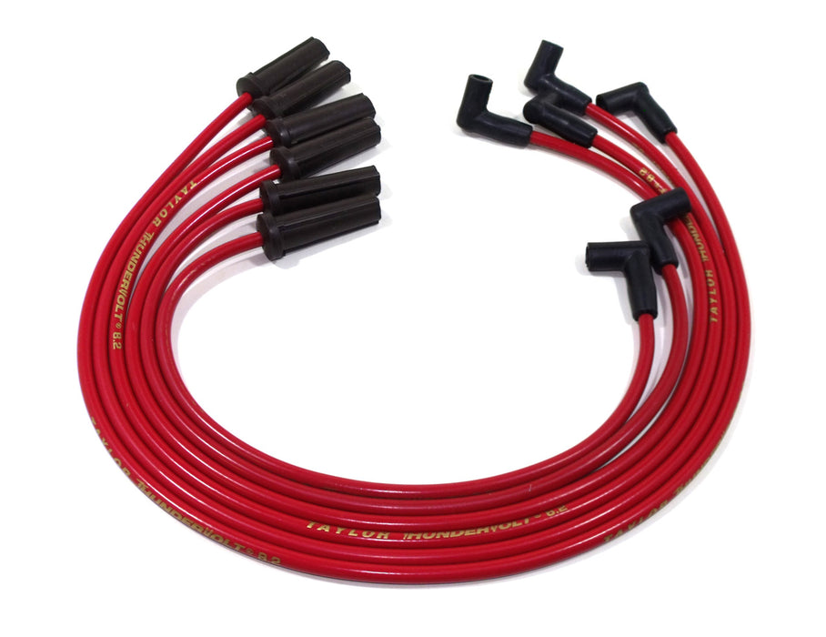 Taylor Cable 82213 ThunderVolt 8.2mm Ignition Wire Set; Red; Stock; 11.75 in.; 180 Deg. Plug Boot; - Truck Part Superstore