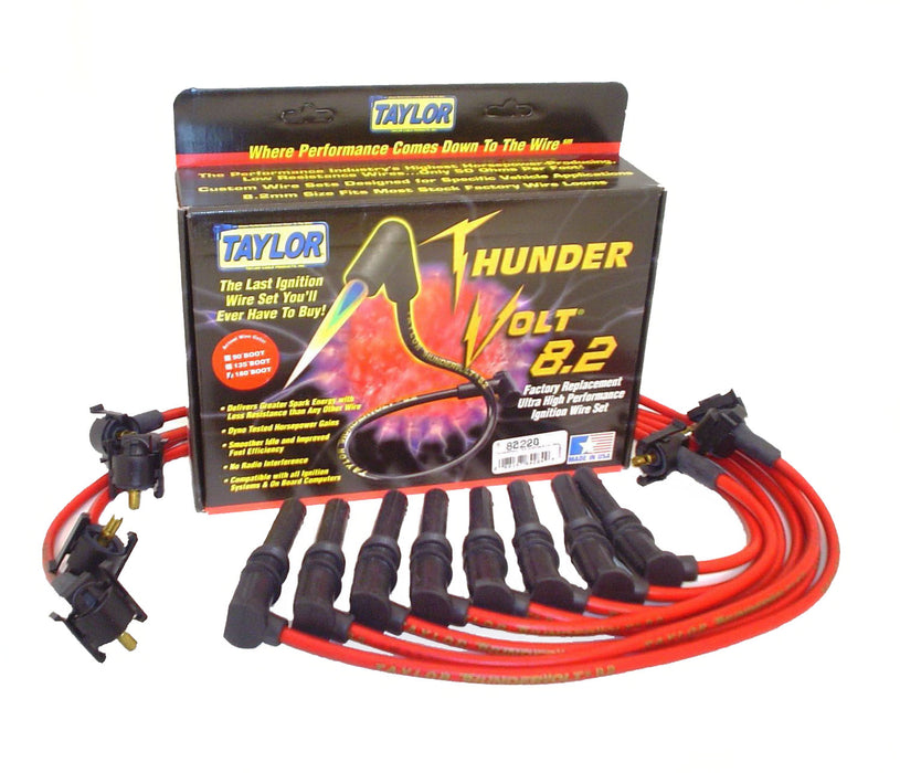 Taylor Cable 82220 ThunderVolt 8.2mm Ignition Wire Set; Red; Stock; 9.5 in.; OE Spark Plug Boot; - Truck Part Superstore