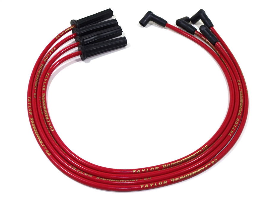 Taylor Cable 82224 ThunderVolt 8.2mm Ignition Wire Set; Red; Stock; 11.75 in.; 180 Deg. Plug Boot; - Truck Part Superstore