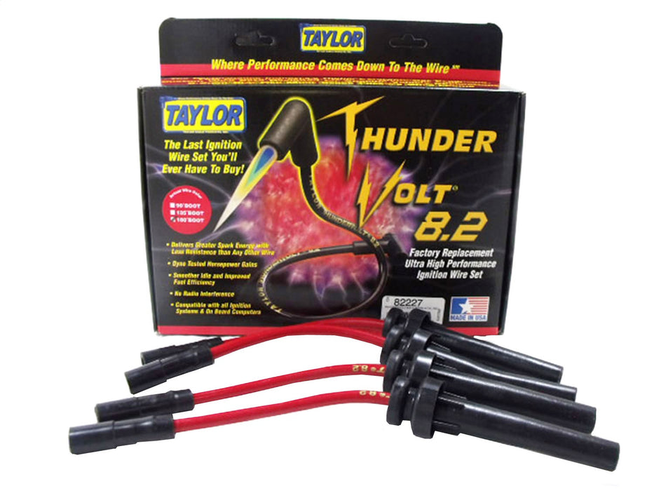 Taylor Cable 82227 ThunderVolt 8.2mm Ignition Wire Set; Red; Stock; 9.5 in.; OE Spark Plug Boot; - Truck Part Superstore