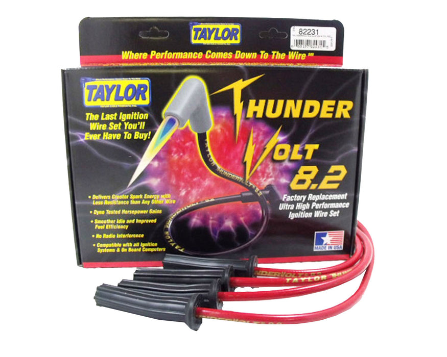 Taylor Cable 82231 ThunderVolt 8.2mm Ignition Wire Set; Red; Stock; 11.75 in.; 180 Deg. Plug Boot; - Truck Part Superstore