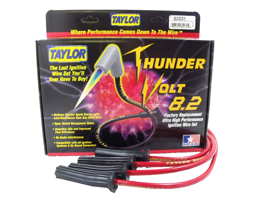 Taylor Cable 82231 ThunderVolt 8.2mm Ignition Wire Set; Red; Stock; 11.75 in.; 180 Deg. Plug Boot; - Truck Part Superstore