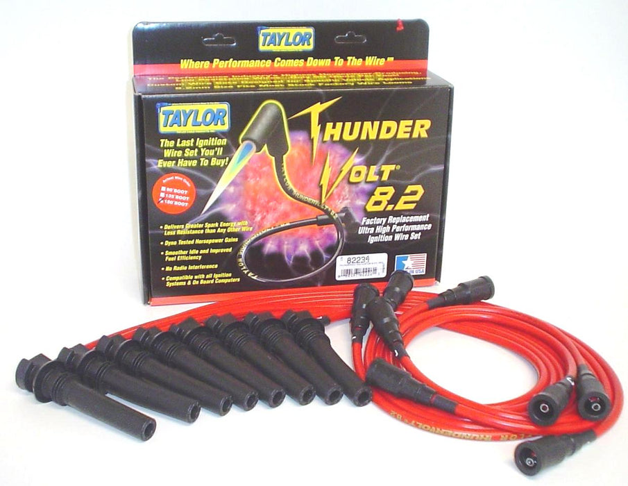 Taylor Cable 82234 ThunderVolt 8.2mm Ignition Wire Set; Red; Stock; 9.5 in.; OE Spark Plug Boot; - Truck Part Superstore