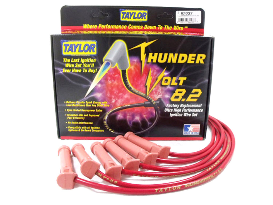 Taylor Cable 82237 ThunderVolt 8.2mm Ignition Wire Set; Red; Stock; 9.5 in.; OE Spark Plug Boot; - Truck Part Superstore