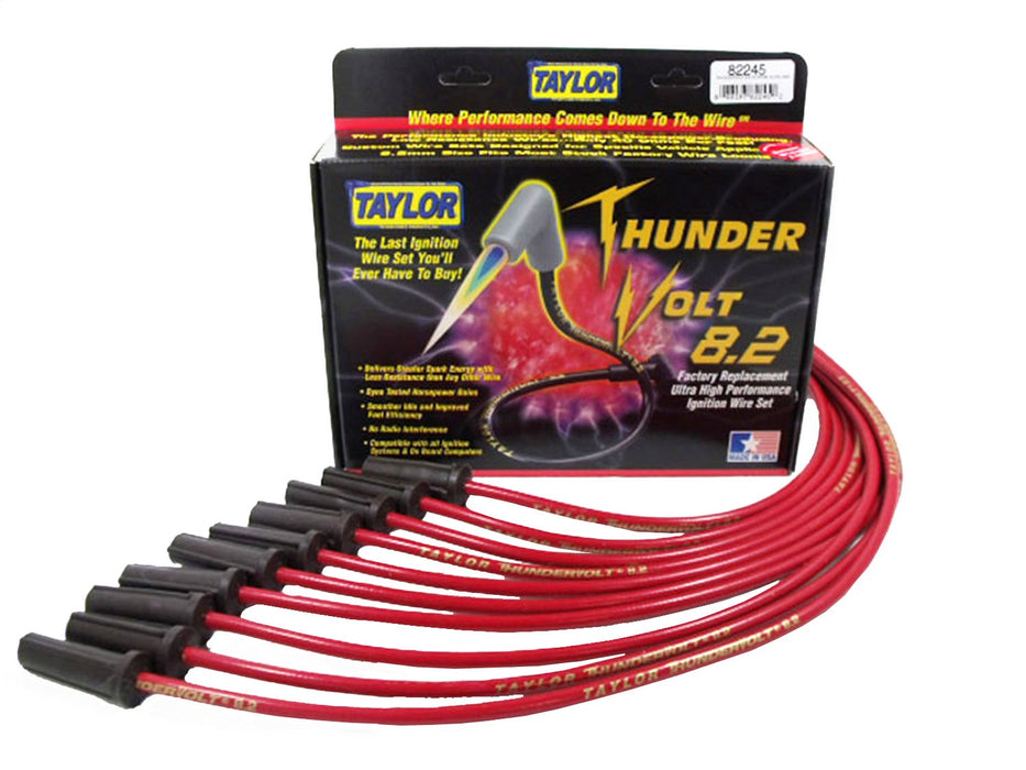 Taylor Cable 82245 ThunderVolt 8.2mm Ignition Wire Set; Red; Stock; 11.75 in.; 180 Deg. Plug Boot; - Truck Part Superstore
