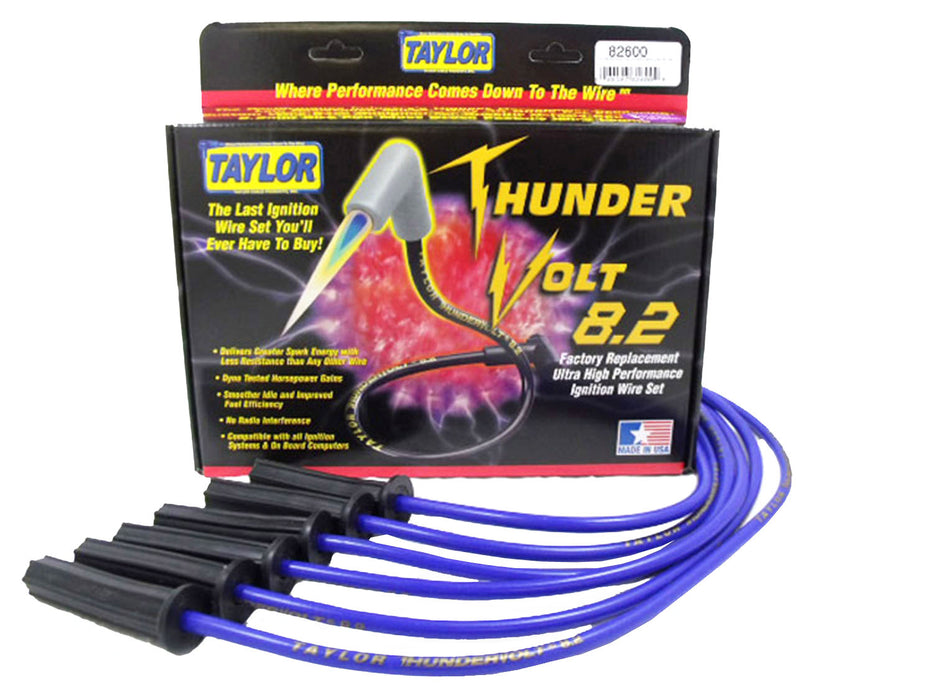 Taylor Cable 82600 ThunderVolt 8.2mm Ignition Wire Set; Blue; Stock; 11.75 in.; 180 Deg. Plug Boot; - Truck Part Superstore