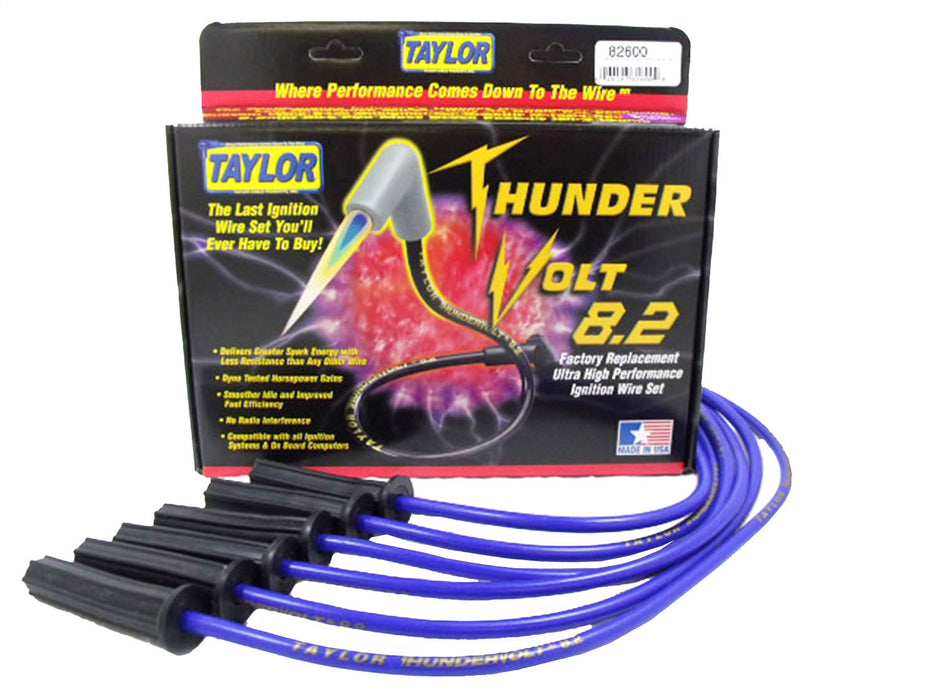 Taylor Cable 82600 ThunderVolt 8.2mm Ignition Wire Set; Blue; Stock; 11.75 in.; 180 Deg. Plug Boot; - Truck Part Superstore