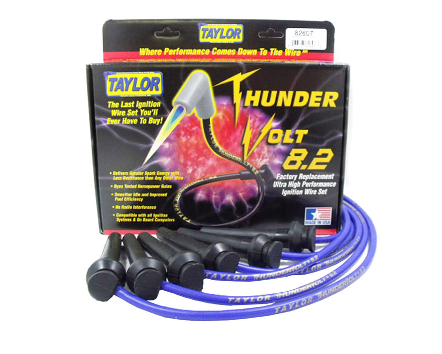 Taylor Cable 82607 ThunderVolt 8.2mm Ignition Wire Set; Spiro-Wound; Custom Fit; 90 deg.; Blue; - Truck Part Superstore